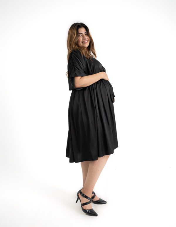 Satin Drawstring Sleeve Dress - Black, XXL