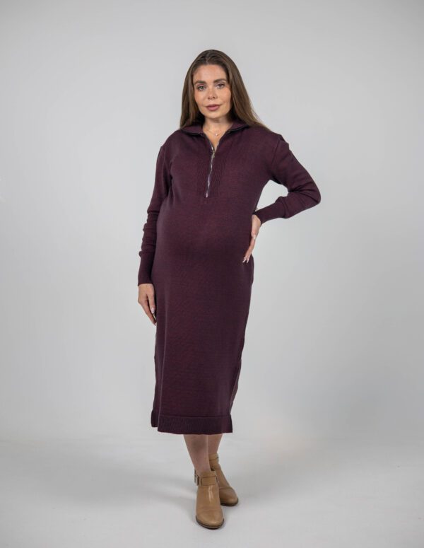 The Knit Zipper Dress - Maroon, S