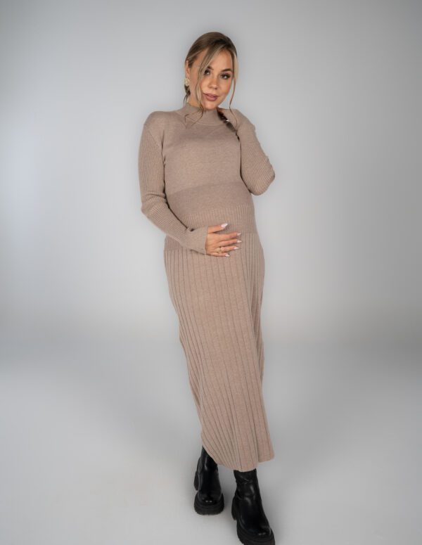 Plisse knitted Dress - Beige, XXL