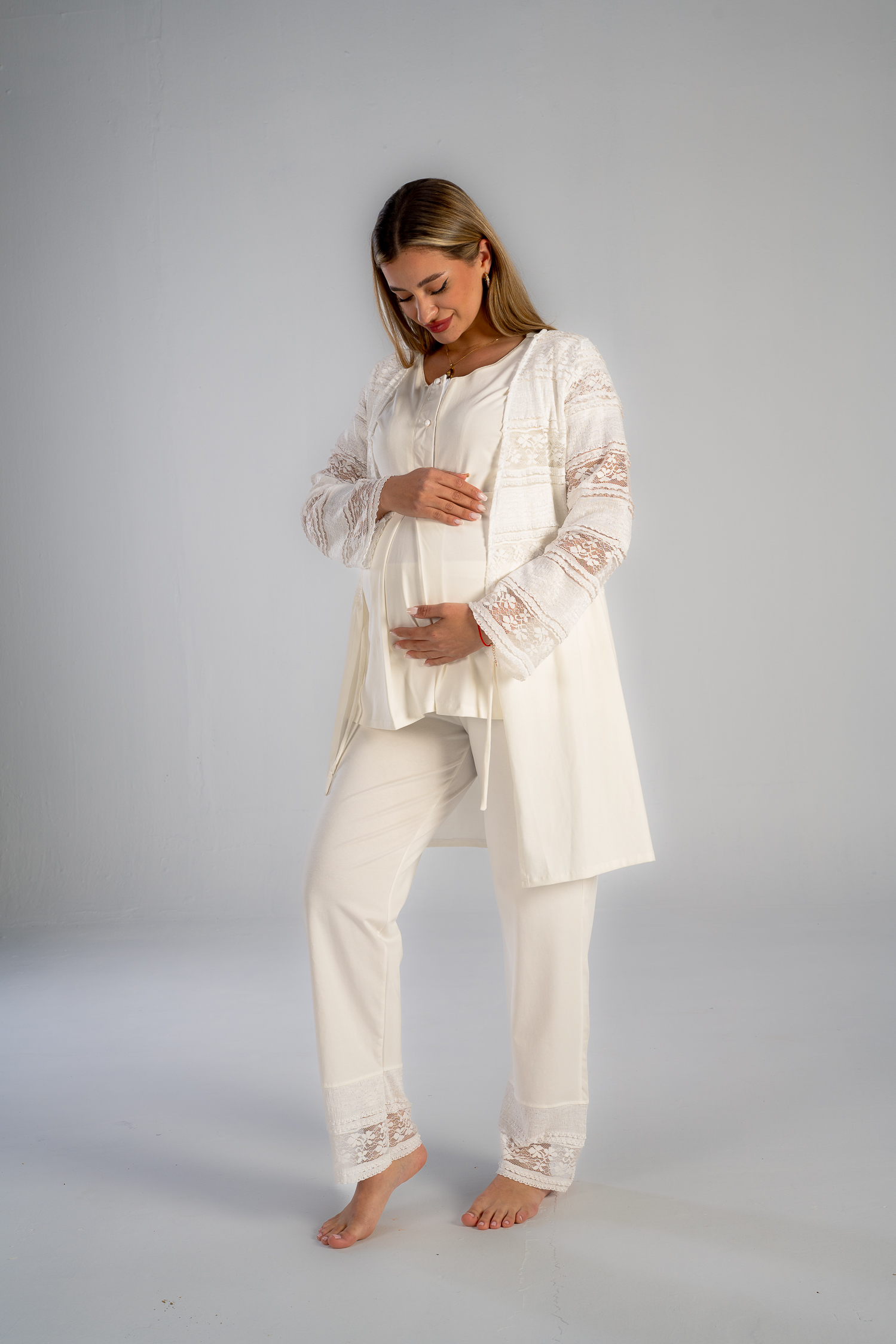 Summer maternity and nursing white pajama set shipping across all Egypt