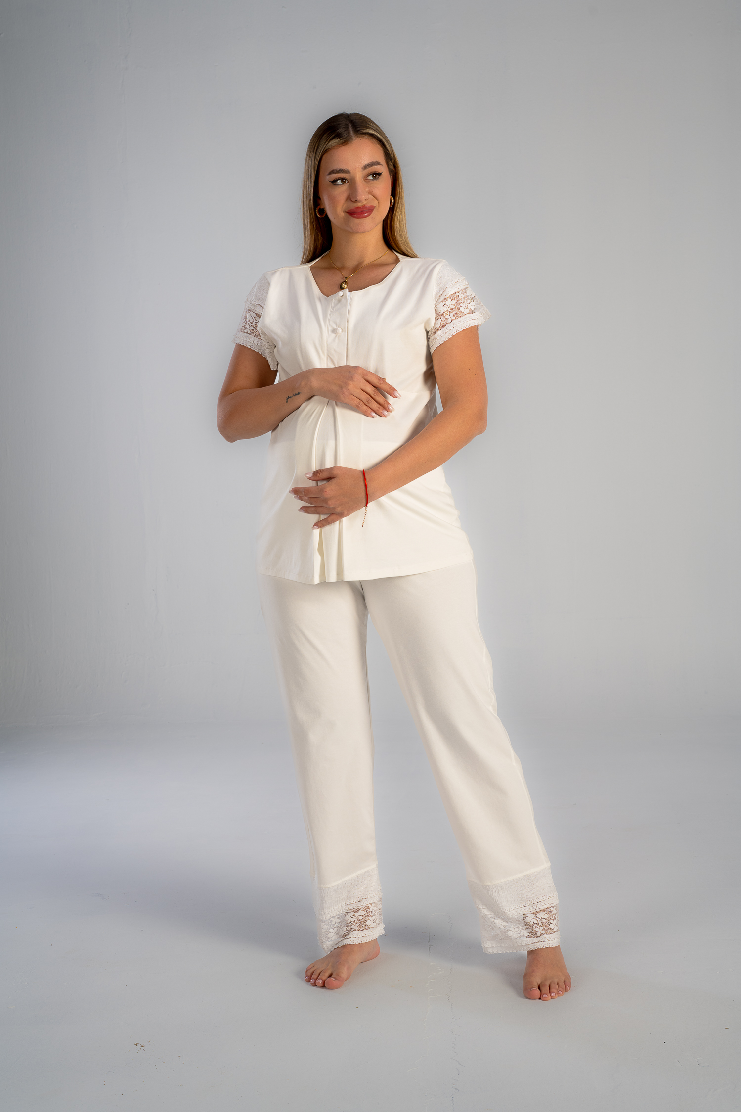 Summer maternity and nursing white pajama set shipping across all Egypt
